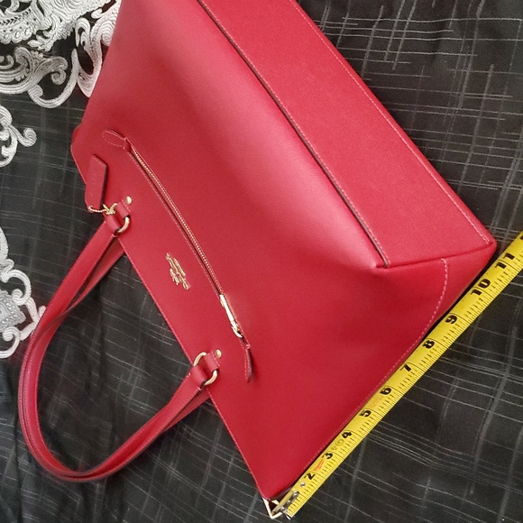 Coach Red Crossgrain Leather Gallery Zip Top Tote Bag - Picture 6 of 13